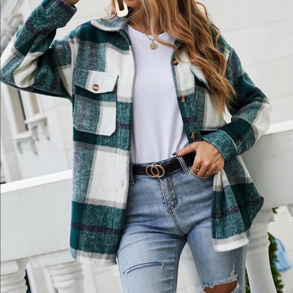 Green Navy Plaid Flannel Shacket